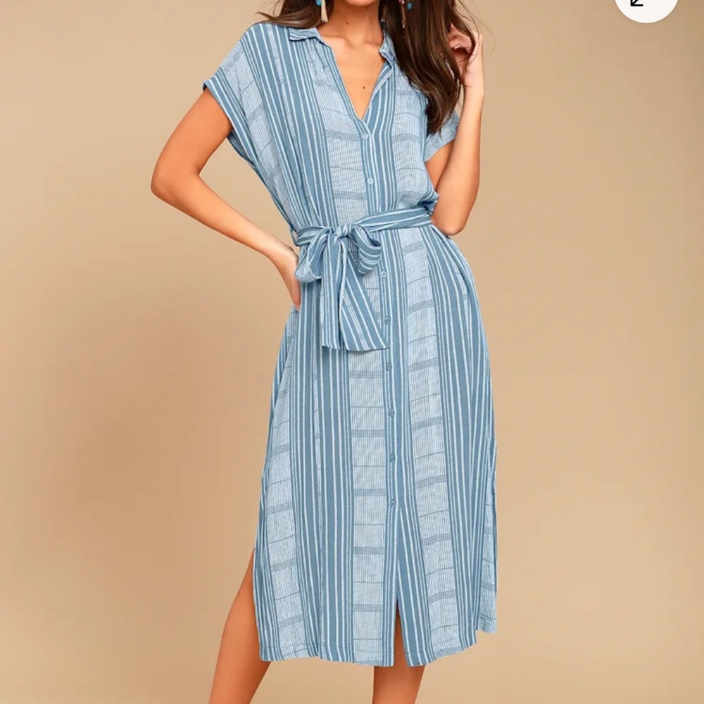 Lulu’s I'm the One Blue and White Striped Shirt Dress